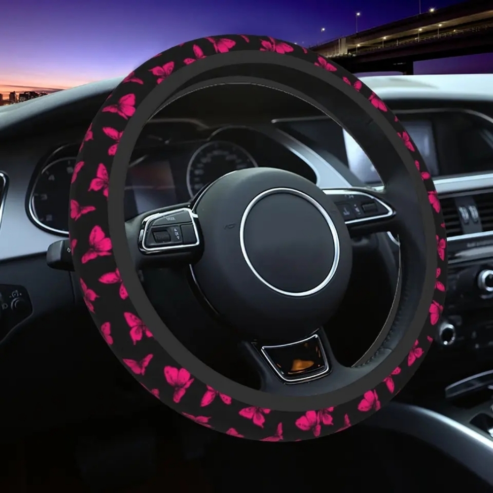 Pink butterfly Steering wheel cover